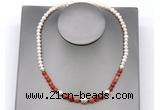 CFN114 potato white freshwater pearl & fire agate necklace, 16 - 24 inches