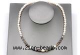 CFN115 potato white freshwater pearl & botswana agate necklace, 16 - 24 inches