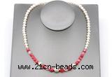 CFN126 potato white freshwater pearl & red banded agate necklace, 16 - 24 inches