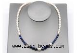 CFN130 potato white freshwater pearl & blue tiger eye necklace, 16 - 24 inches