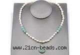 CFN153 baroque white freshwater pearl & amazonite necklace with pendant