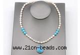 CFN157 baroque white freshwater pearl & turquoise necklace with pendant