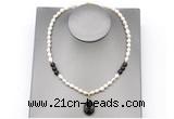 CFN160 baroque white freshwater pearl & smoky quartz necklace with pendant