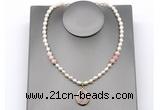 CFN162 baroque white freshwater pearl & pink opal necklace with pendant