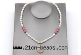 CFN163 baroque white freshwater pearl & pink wooden jasper necklace with pendant