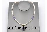 CFN164 baroque white freshwater pearl & dogtooth amethyst necklace with pendant