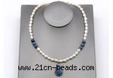 CFN165 baroque white freshwater pearl & dumortierite necklace with pendant