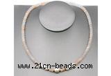 CFN201 4*6mm faceted rondelle pink aventurine & potato white freshwater pearl necklace