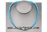 CFN203 4*6mm faceted rondelle turquoise & potato white freshwater pearl necklace