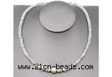 CFN204 4*6mm faceted rondelle white crazy lace agate & potato white freshwater pearl necklace