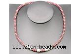 CFN211 4*6mm faceted rondelle pink wooden jasper & potato white freshwater pearl necklace