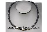 CFN219 4*6mm faceted rondelle black labradorite & potato white freshwater pearl necklace