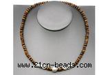 CFN222 4*6mm faceted rondelle yellow tiger eye & potato white freshwater pearl necklace