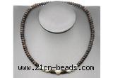 CFN223 4*6mm faceted rondelle bronzite & potato white freshwater pearl necklace