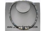 CFN225 5*8mm faceted rondelle labradorite & potato white freshwater pearl necklace