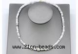 CFN227 4*6mm faceted rondelle white howlite & potato white freshwater pearl necklace