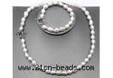 CFN27 8mm - 9mm baroque white freshwater pearl jewelry set, 16 - 54 inches