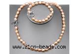 CFN28 8mm - 9mm baroque pink freshwater pearl jewelry set, 16 - 54 inches