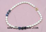 CFN316 9 - 10mm rice white freshwater pearl & sodalite necklace wholesale