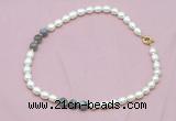 CFN317 9 - 10mm rice white freshwater pearl & labradorite necklace wholesale