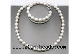 CFN32 10mm - 11mm baroque white freshwater pearl jewelry set, 16 - 54 inches
