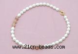 CFN336 9 - 10mm rice white freshwater pearl & moonstone necklace wholesale