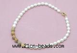 CFN425 9 - 10mm rice white freshwater pearl & yellow crazy lace agate necklace