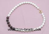 CFN454 9 - 10mm rice white freshwater pearl & brecciated jasper necklace