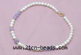 CFN501 Potato white freshwater pearl & lavender amethyst necklace, 16 - 24 inches