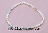 CFN502 Potato white freshwater pearl & morganite necklace, 16 - 24 inches