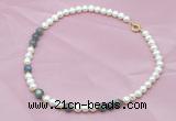 CFN503 Potato white freshwater pearl & labradorite necklace, 16 - 24 inches