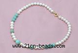 CFN505 Potato white freshwater pearl & amazonite necklace, 16 - 24 inches