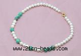 CFN510 Potato white freshwater pearl & peafowl agate necklace, 16 - 24 inches