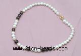 CFN516 9mm - 10mm potato white freshwater pearl & smoky quartz necklace