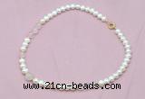 CFN517 9mm - 10mm potato white freshwater pearl & rose quartz necklace