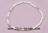 CFN518 9mm - 10mm potato white freshwater pearl & pink opal necklace