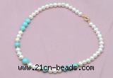 CFN519 9mm - 10mm potato white freshwater pearl & blue howlite necklace