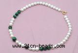 CFN528 9mm - 10mm potato white freshwater pearl & green tiger eye necklace