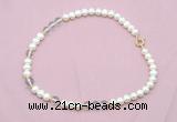 CFN531 9mm - 10mm potato white freshwater pearl & white crystal necklace