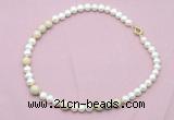 CFN559 9mm - 10mm potato white freshwater pearl & white fossil jasper necklace