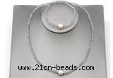 CFN604 4mm faceted round labradorite & potato white freshwater pearl jewelry set