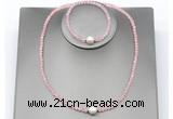 CFN605 4mm faceted round rose quartz & potato white freshwater pearl jewelry set