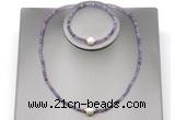 CFN606 4mm faceted round amethyst & potato white freshwater pearl jewelry set