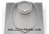 CFN619 4mm faceted round blue angel skin & potato white freshwater pearl jewelry set