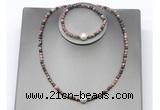 CFN631 4mm faceted round rhodonite & potato white freshwater pearl jewelry set