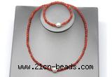 CFN632 4mm faceted round red agate & potato white freshwater pearl jewelry set