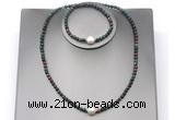 CFN637 4mm faceted round Indian bloodstone & potato white freshwater pearl jewelry set