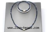 CFN644 4mm faceted round dumortierite & potato white freshwater pearl jewelry set