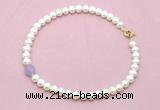 CFN701 9mm - 10mm potato white freshwater pearl & lavender amethyst necklace