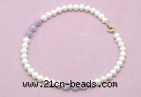 CFN702 9mm - 10mm potato white freshwater pearl & lavender amethyst necklace